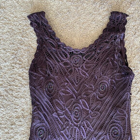 VINTAGE SOULMATES 100% Silk Purple Beaded Lace Slip On Maxi Length Dress Size XL - Picture 10 of 11